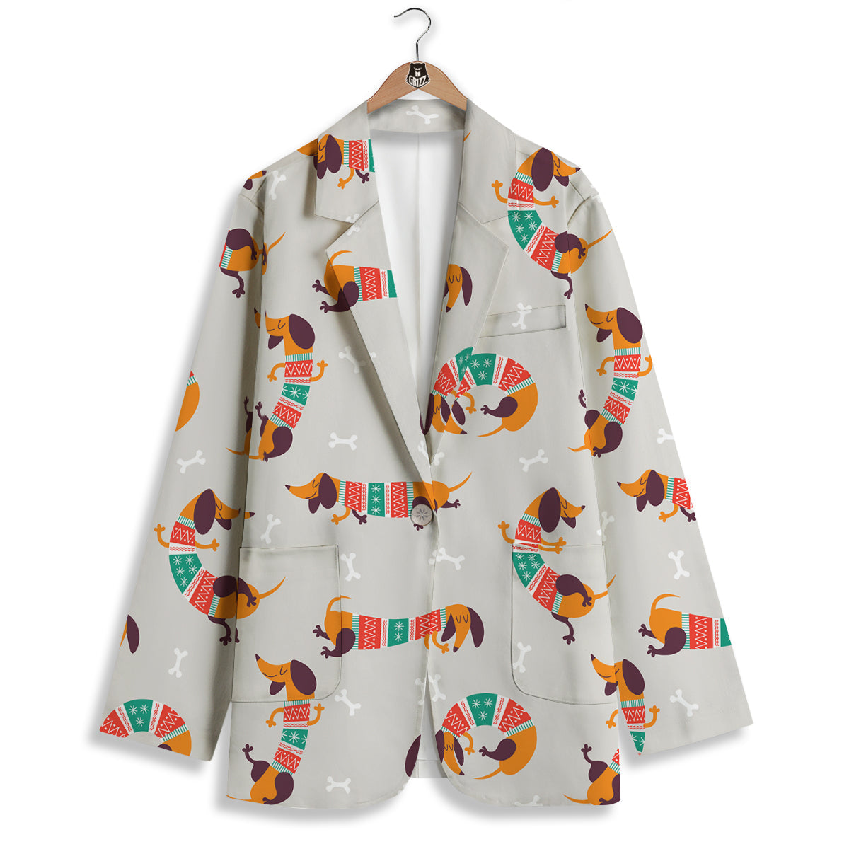 Dachshund Xmas Print Pattern Women's Blazer-grizzshop