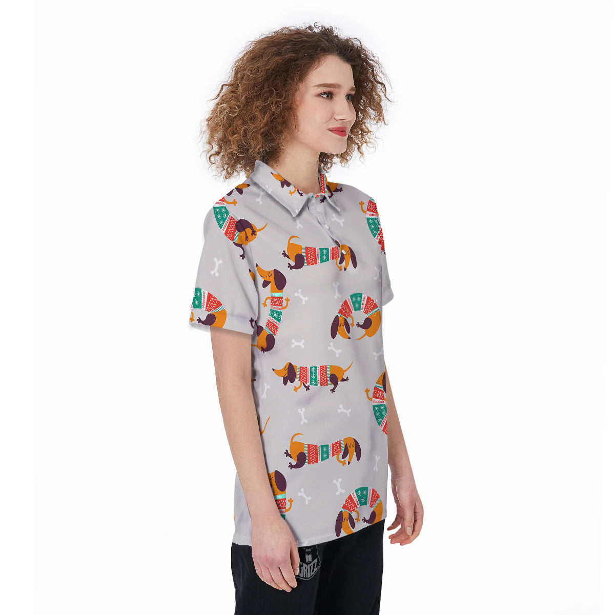 Dachshund Xmas Print Pattern Women's Golf Shirts-grizzshop