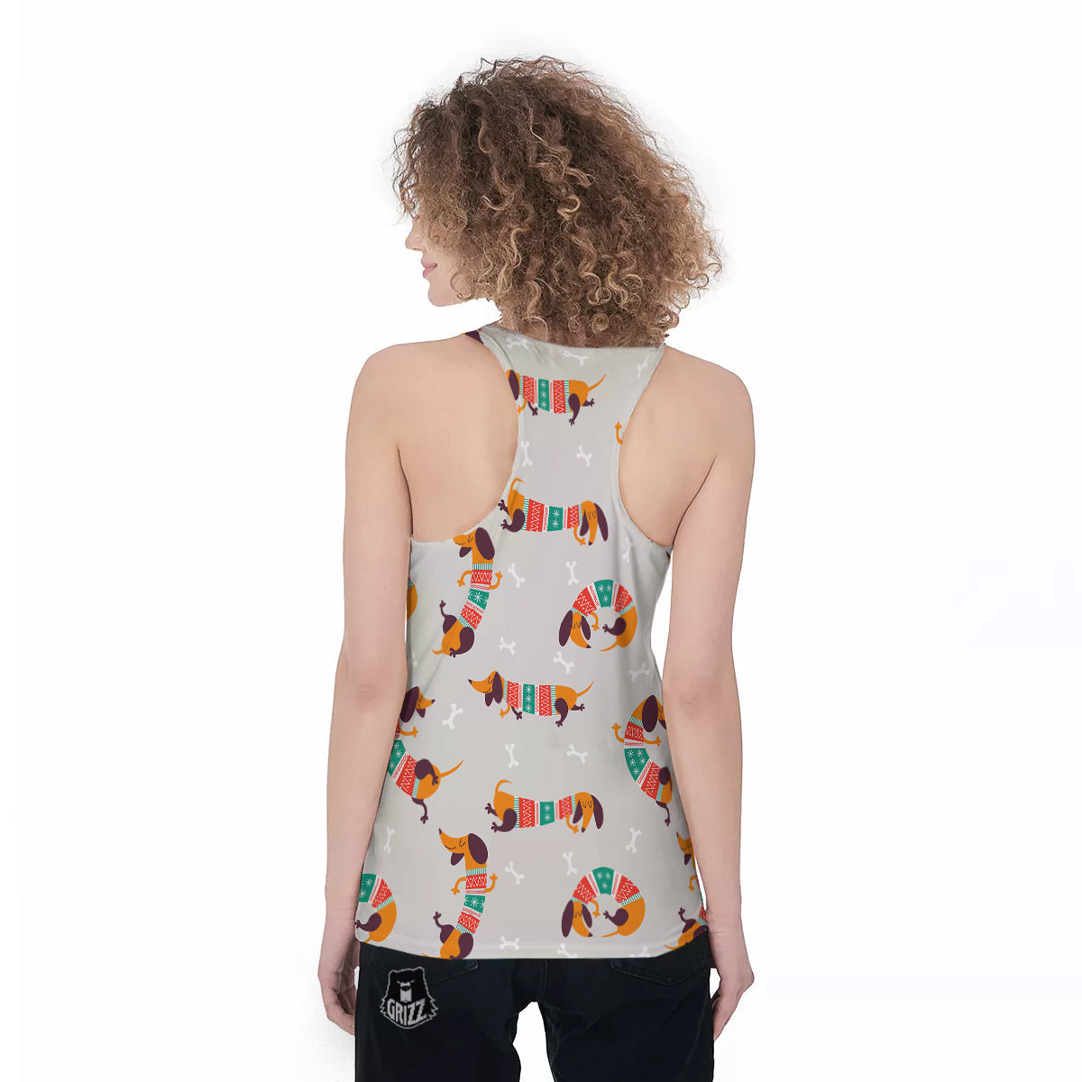Dachshund Xmas Print Pattern Women's Racerback Tank Top-grizzshop