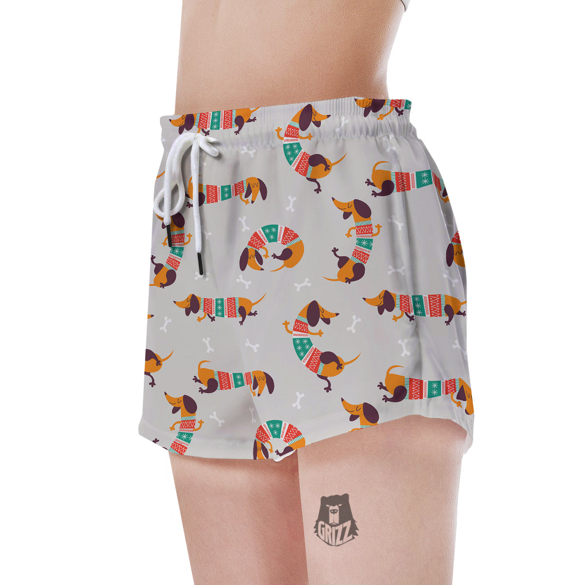 Dachshund Xmas Print Pattern Women's Shorts-grizzshop
