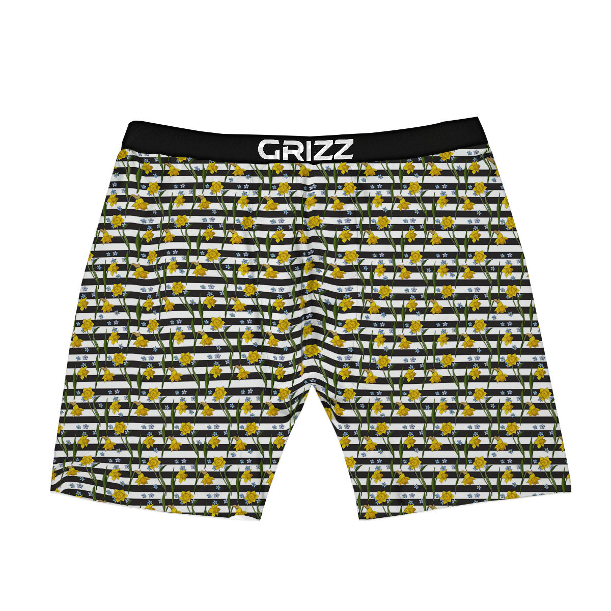 Daffodil Black Striped Print Pattern Boxer Briefs-grizzshop