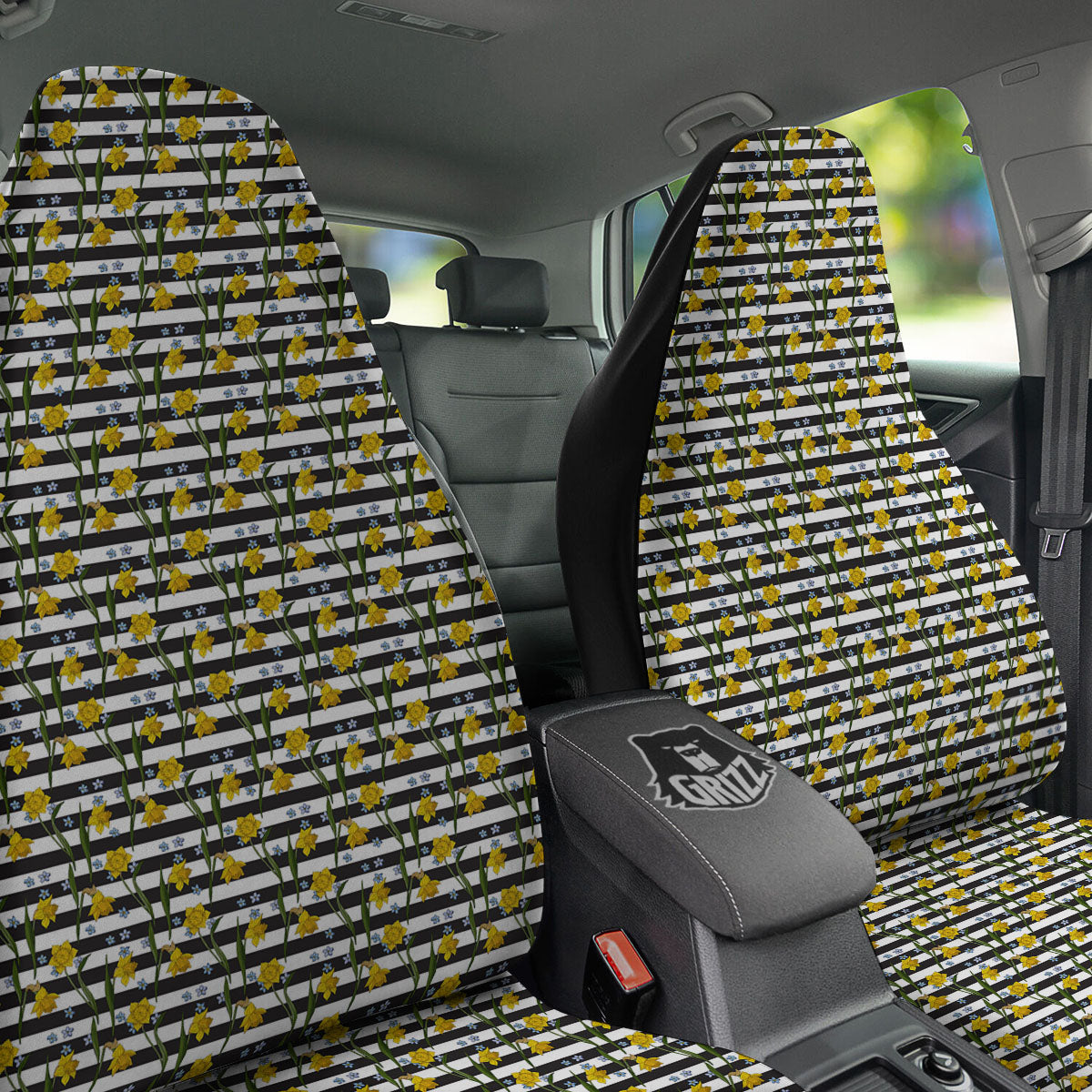 Daffodil Black Striped Print Pattern Car Seat Covers-grizzshop