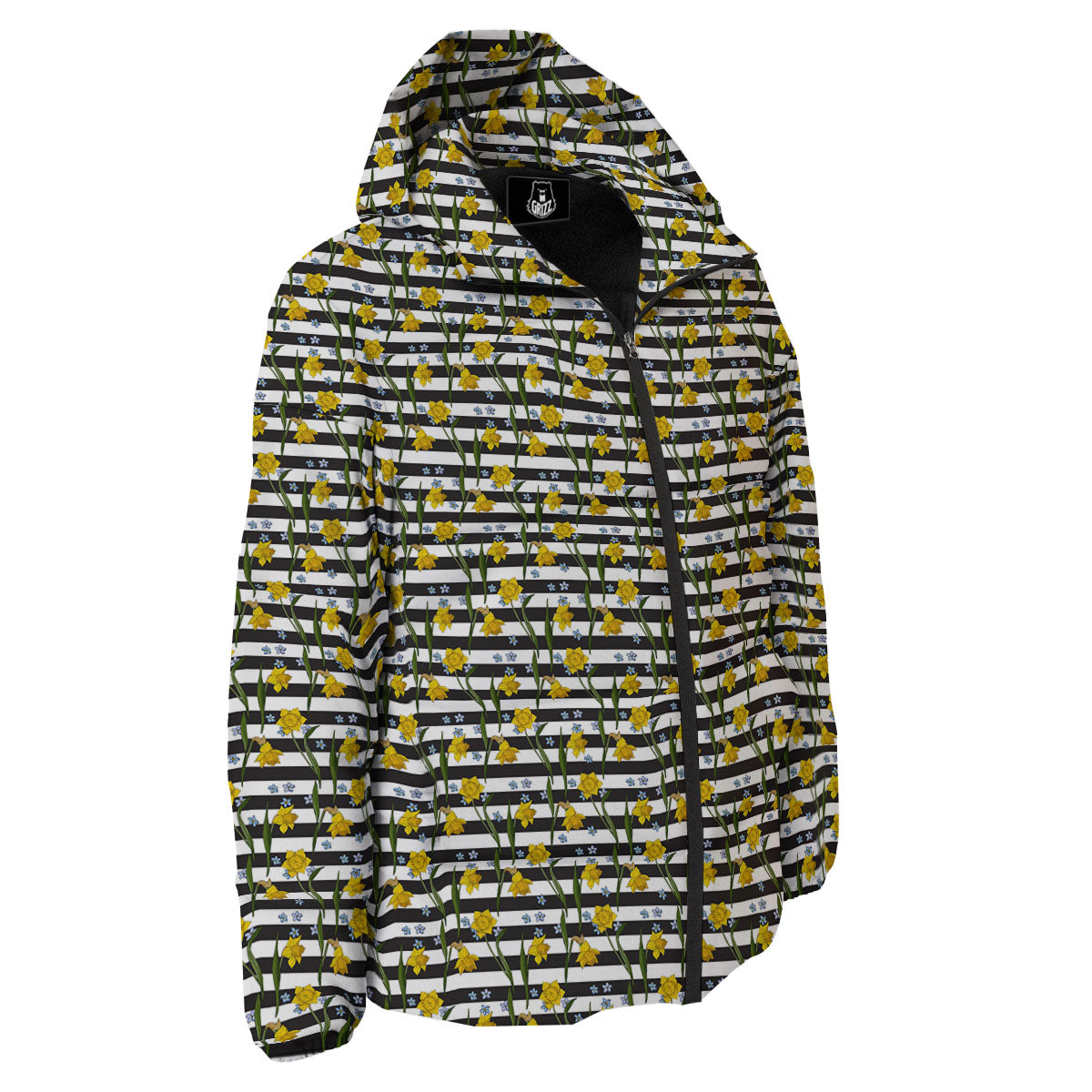 Daffodil Black Striped Print Pattern Down Jacket-grizzshop