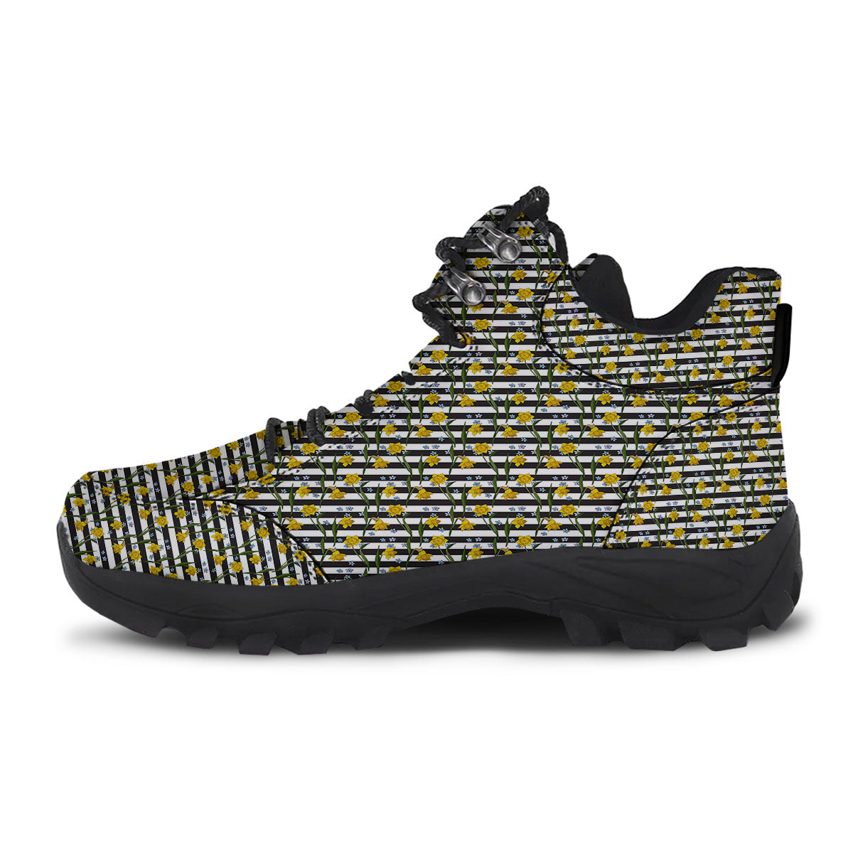 Daffodil Black Striped Print Pattern Hiking Shoes-grizzshop