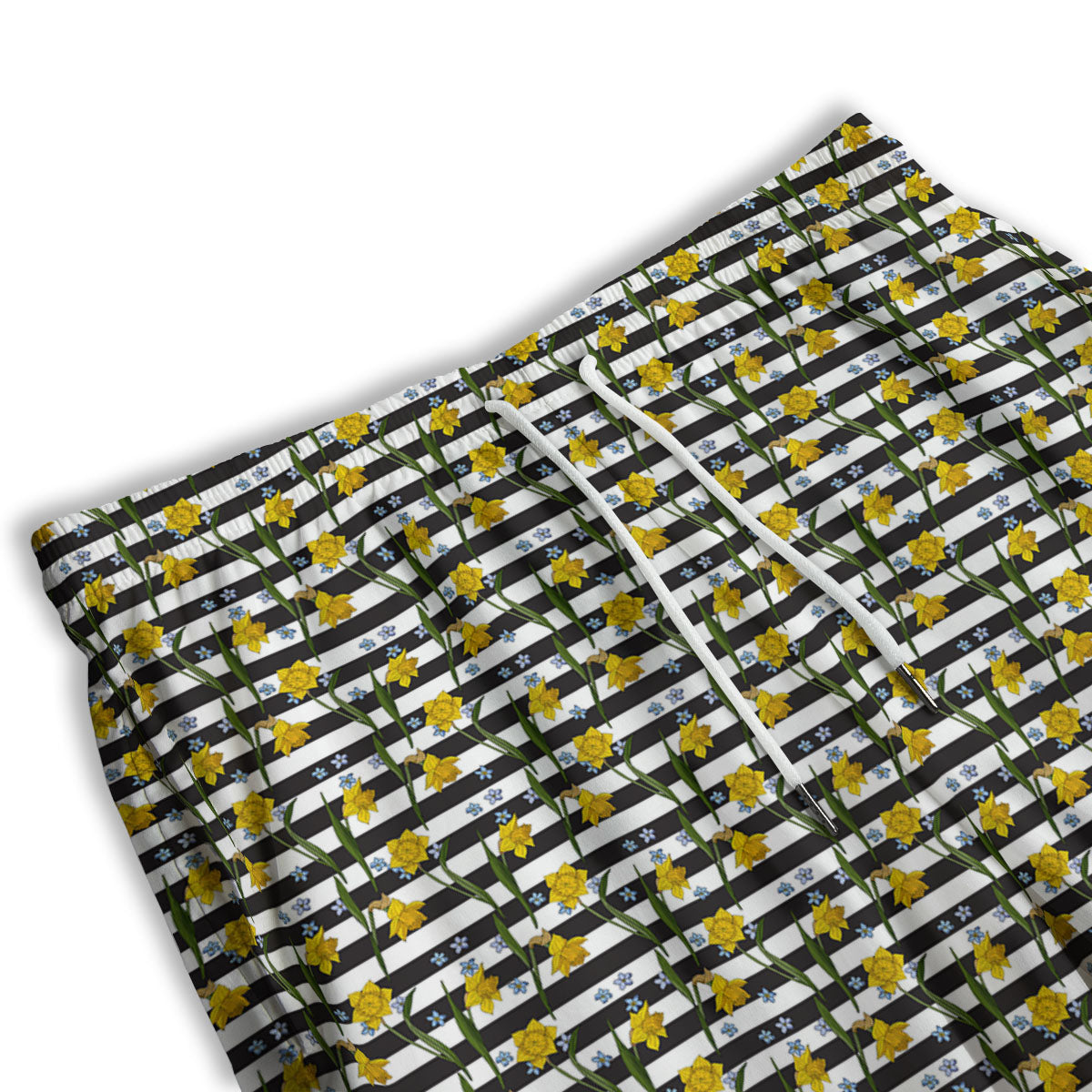 Daffodil Black Striped Print Pattern Men's Athletic Shorts