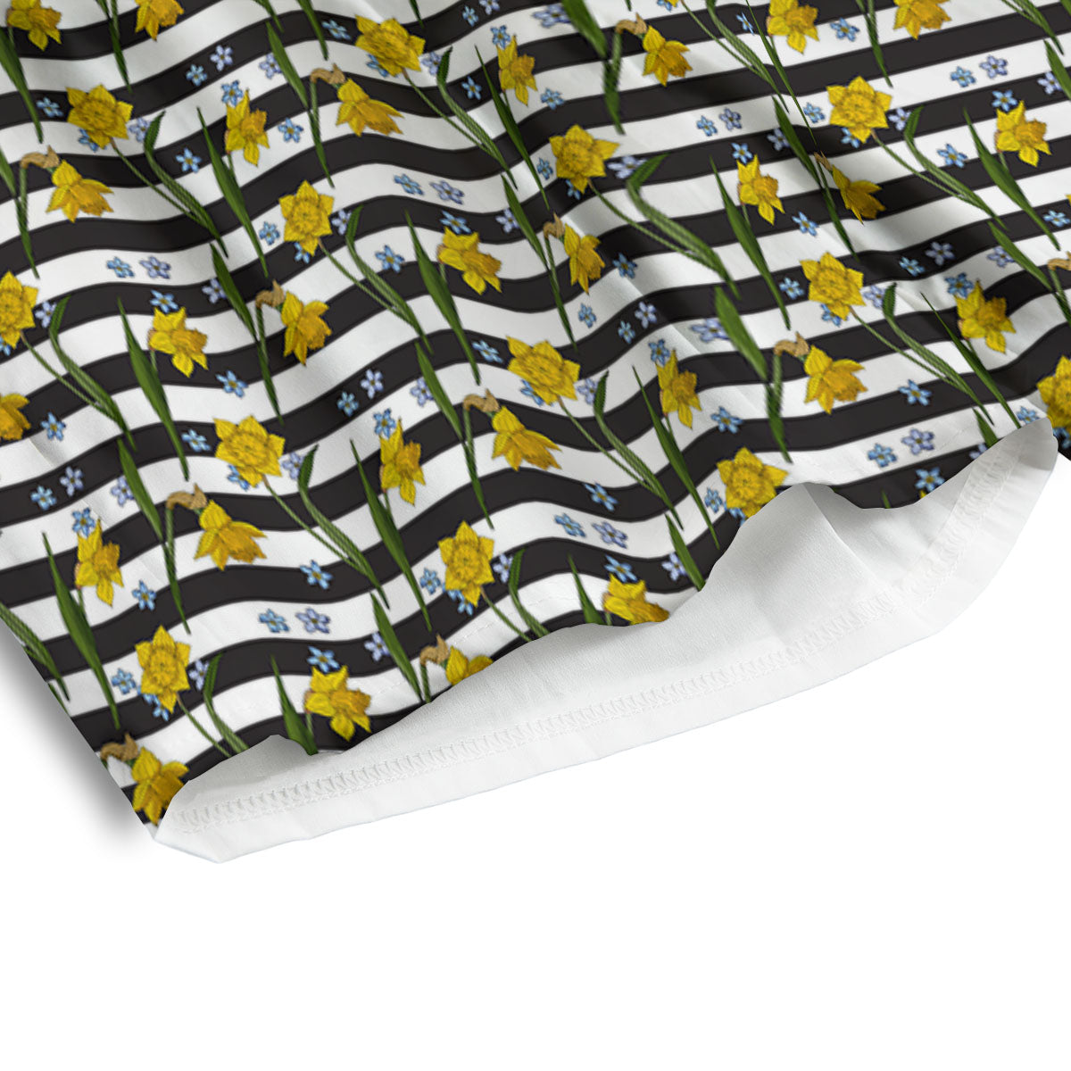 Daffodil Black Striped Print Pattern Men's Athletic Shorts