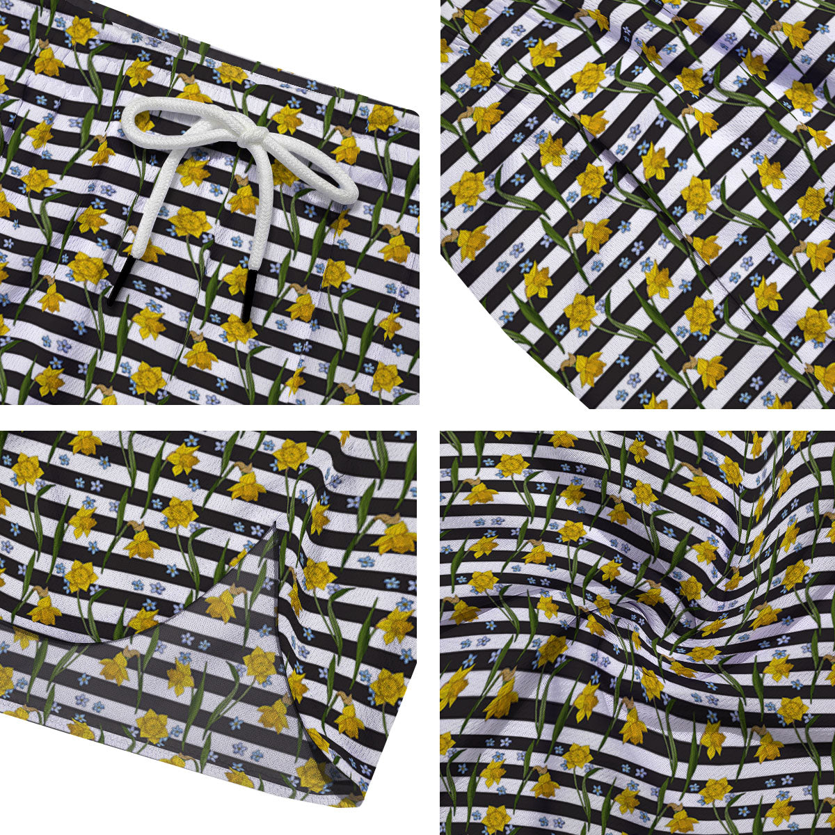 Daffodil Black Striped Print Pattern Men's Running Shorts-grizzshop