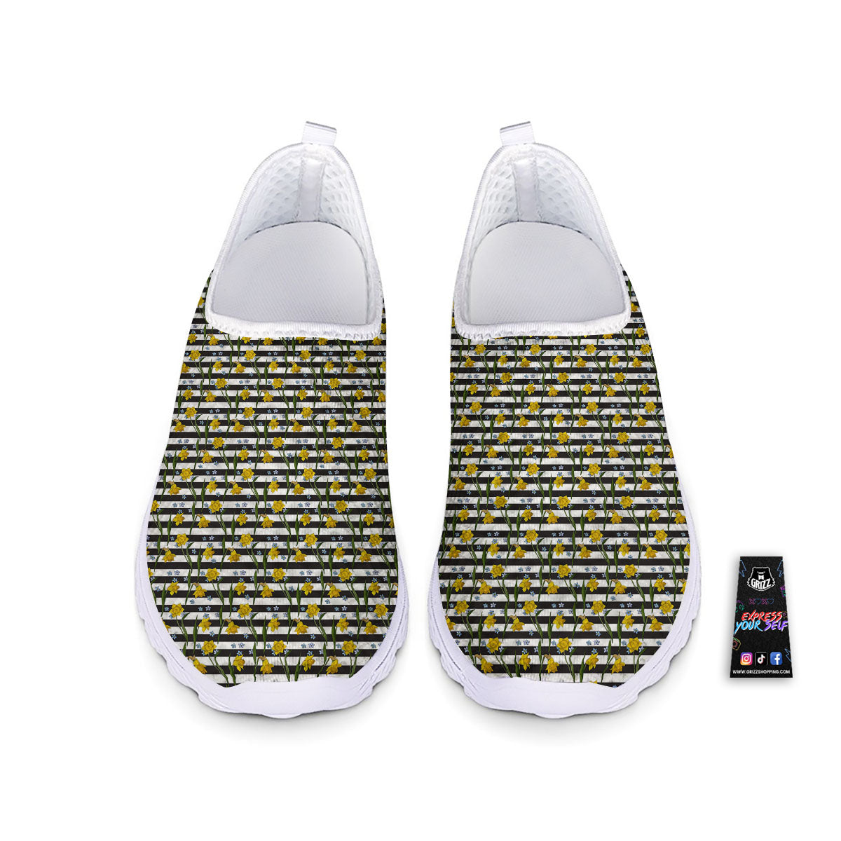 Daffodil Black Striped Print Pattern Nurse Shoes-grizzshop