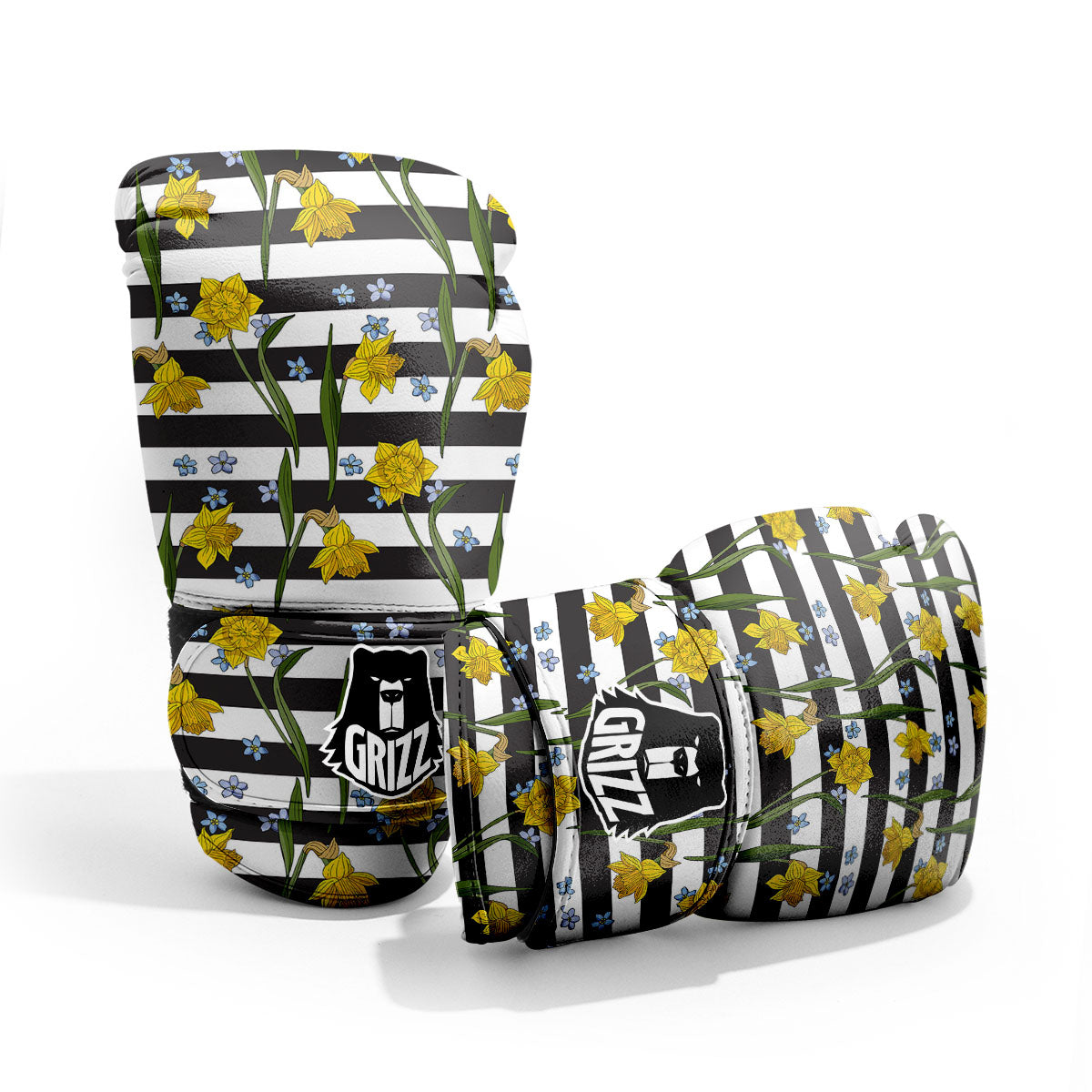 Daffodil Black Striped Print Pattern Pro Boxing Glove