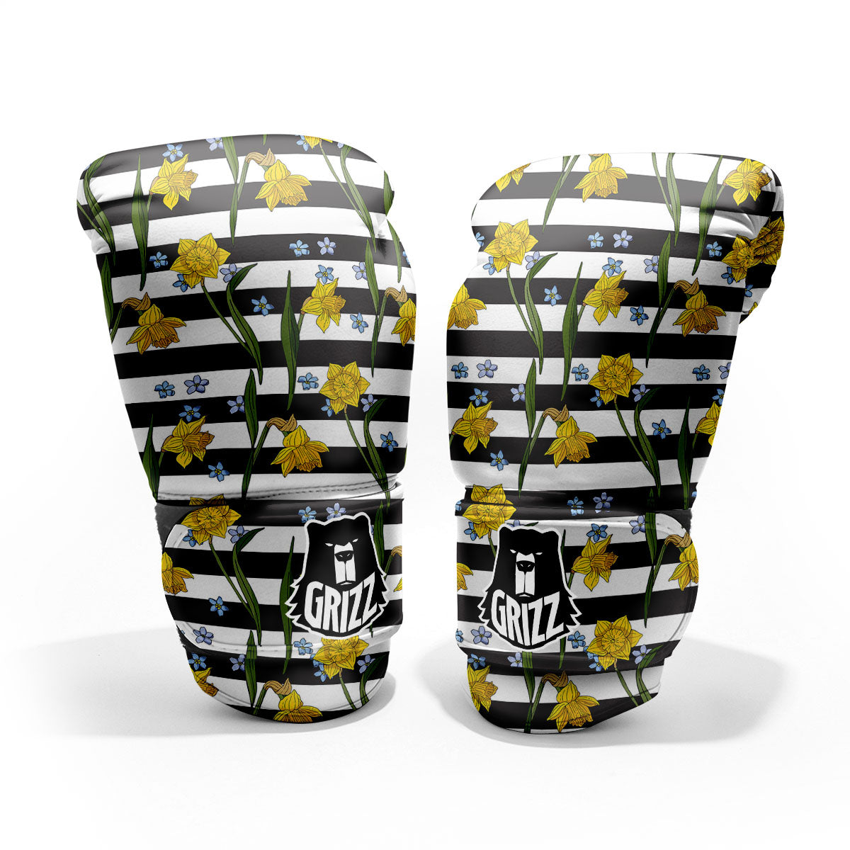 Daffodil Black Striped Print Pattern Pro Boxing Glove