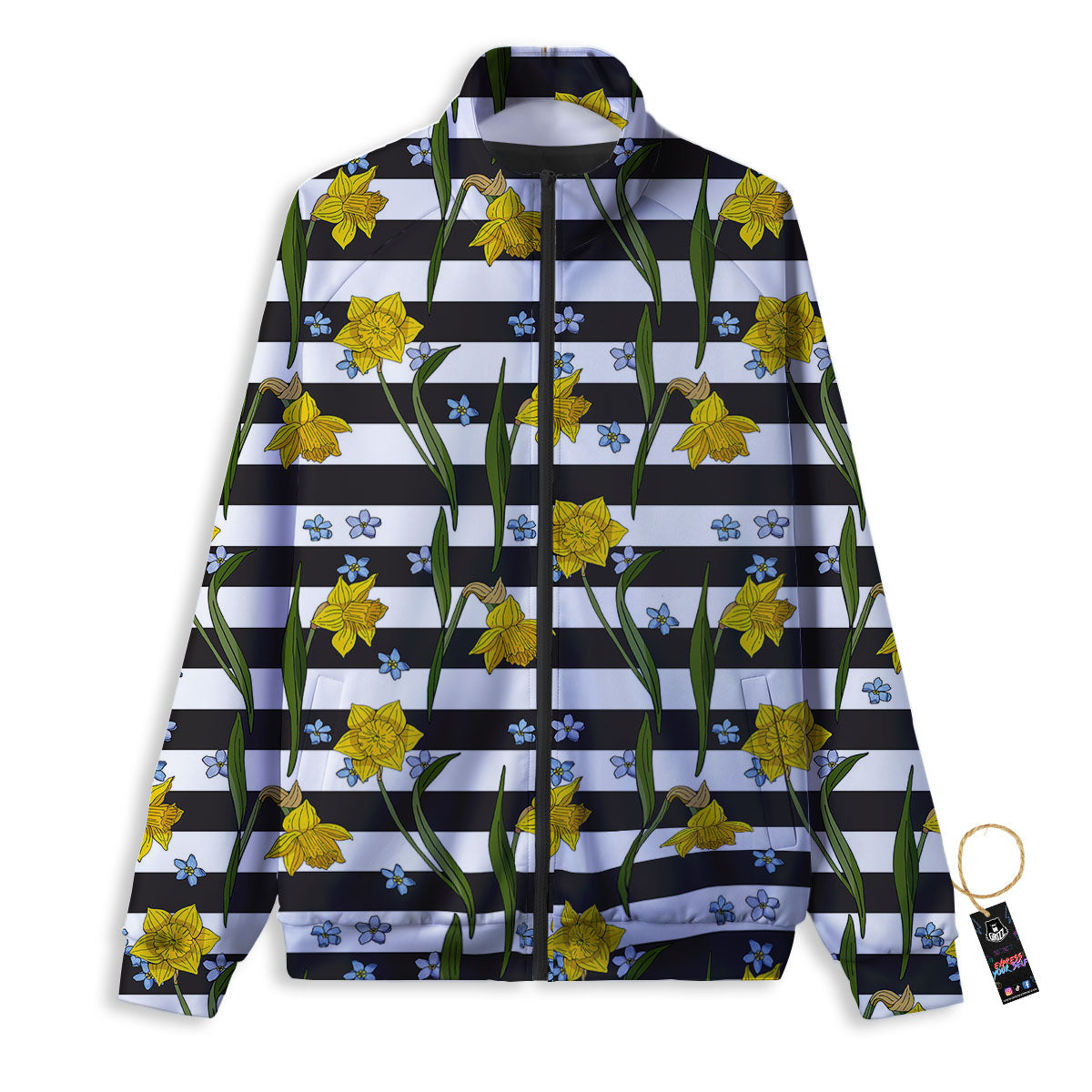 Daffodil Black Striped Print Pattern Track Jacket-grizzshop