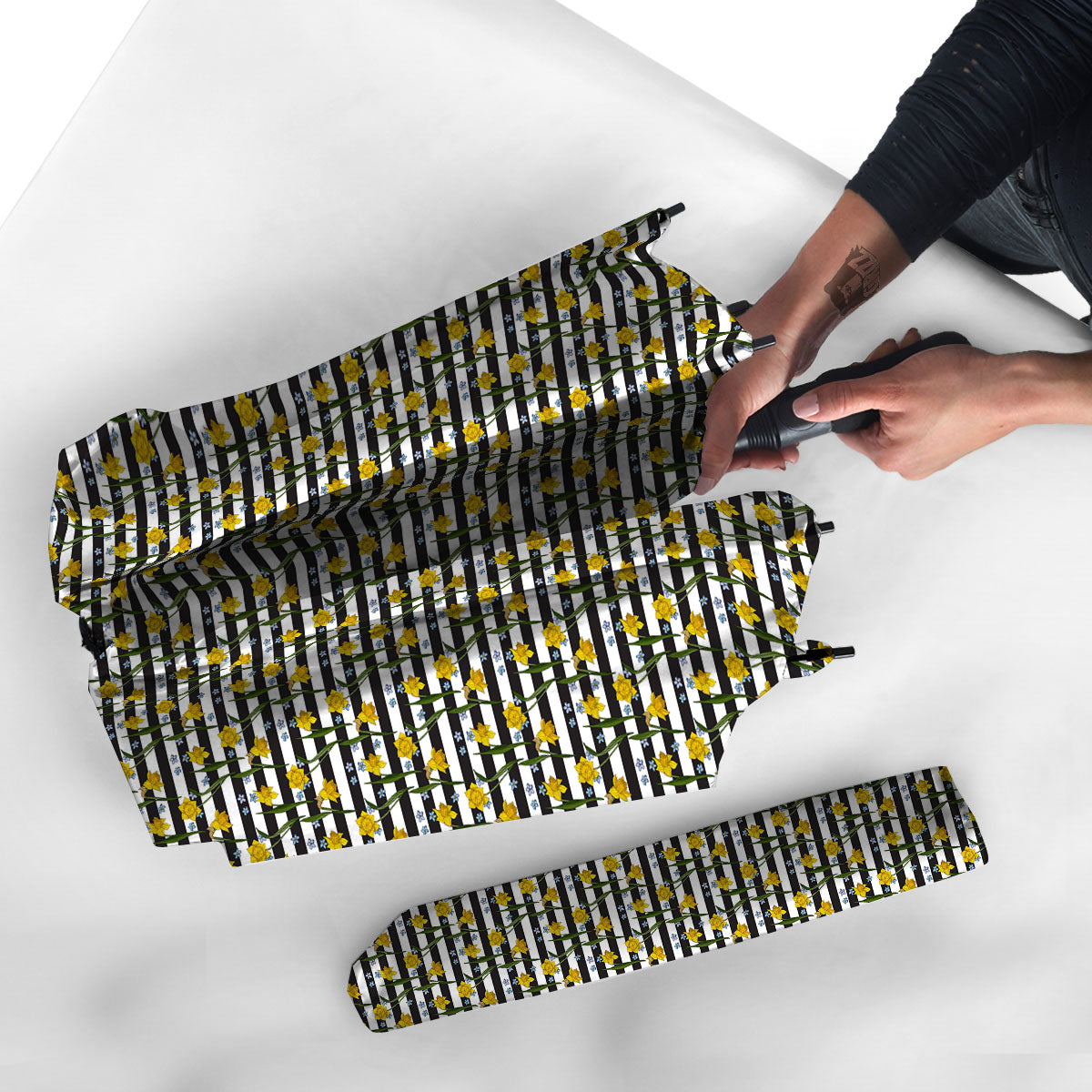 Daffodil Black Striped Print Pattern Umbrella-grizzshop