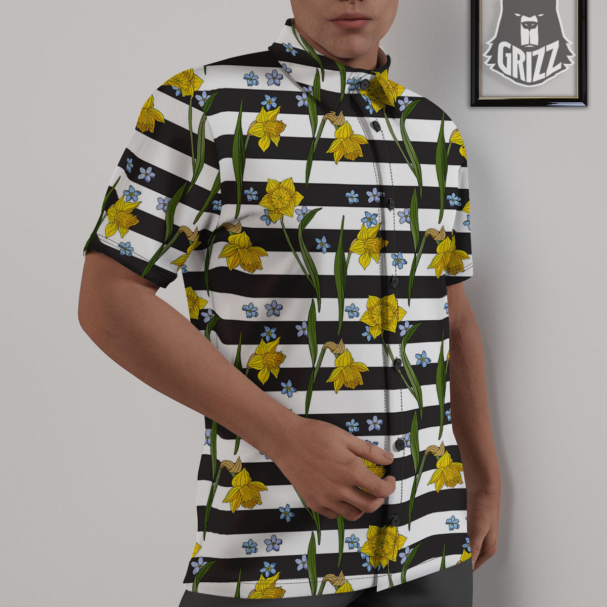 Daffodil Black Striped Print Pattern Untucked Shirts-grizzshop