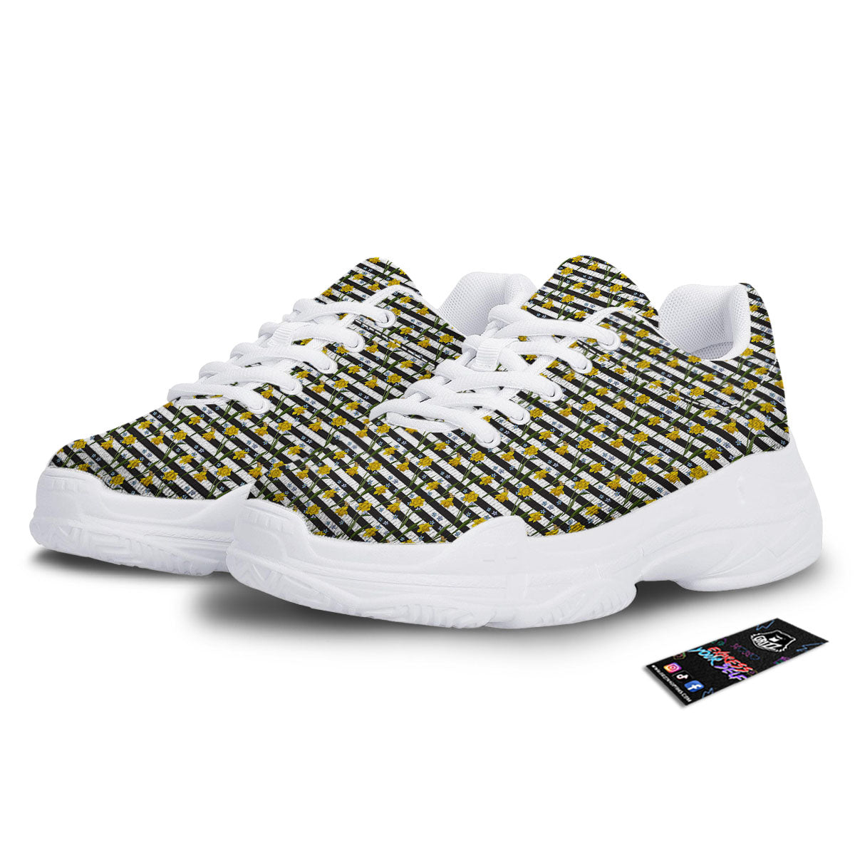 Daffodil Black Striped Print Pattern White Chunky Shoes-grizzshop