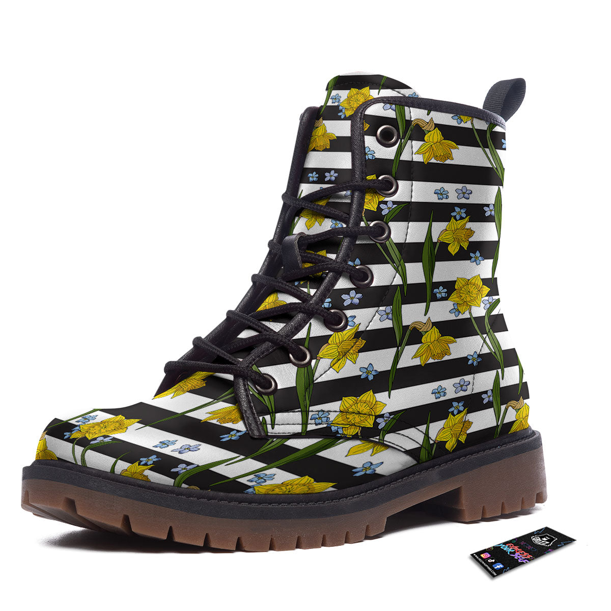 Daffodil Black Striped Print Pattern Work Boots-grizzshop