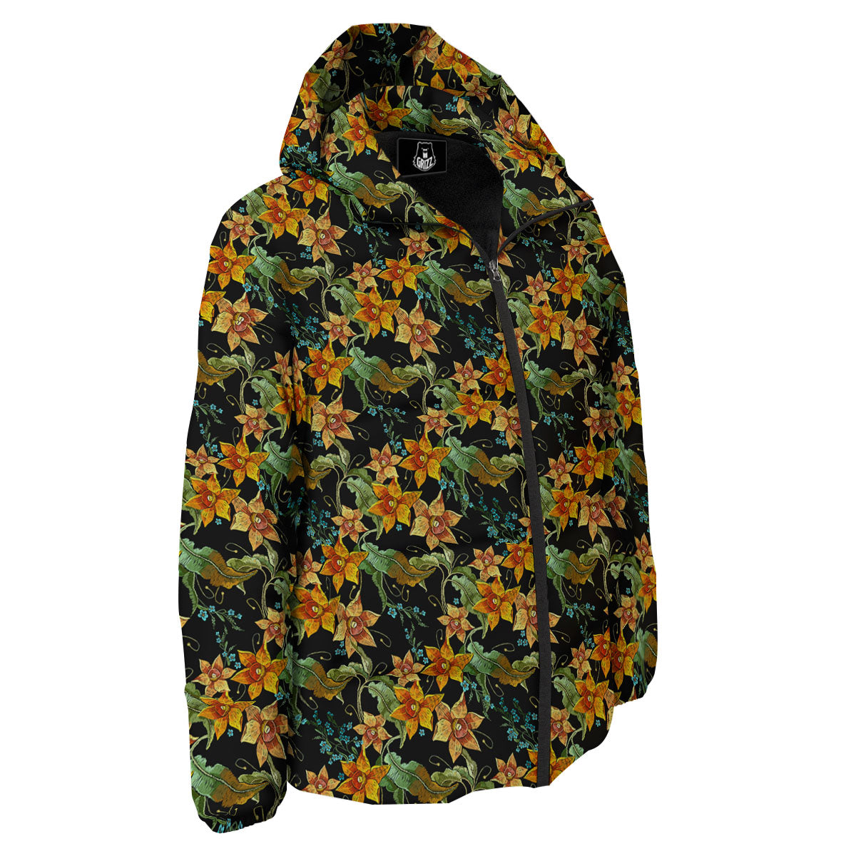 Daffodil Yellow And Black Print Pattern Down Jacket-grizzshop