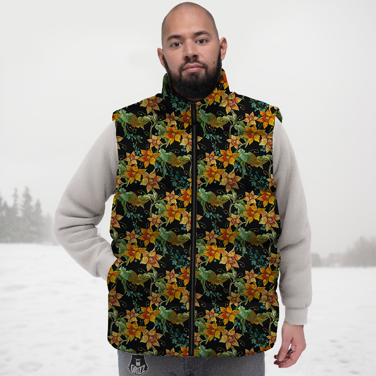 Daffodil Yellow And Black Print Pattern Down Vest