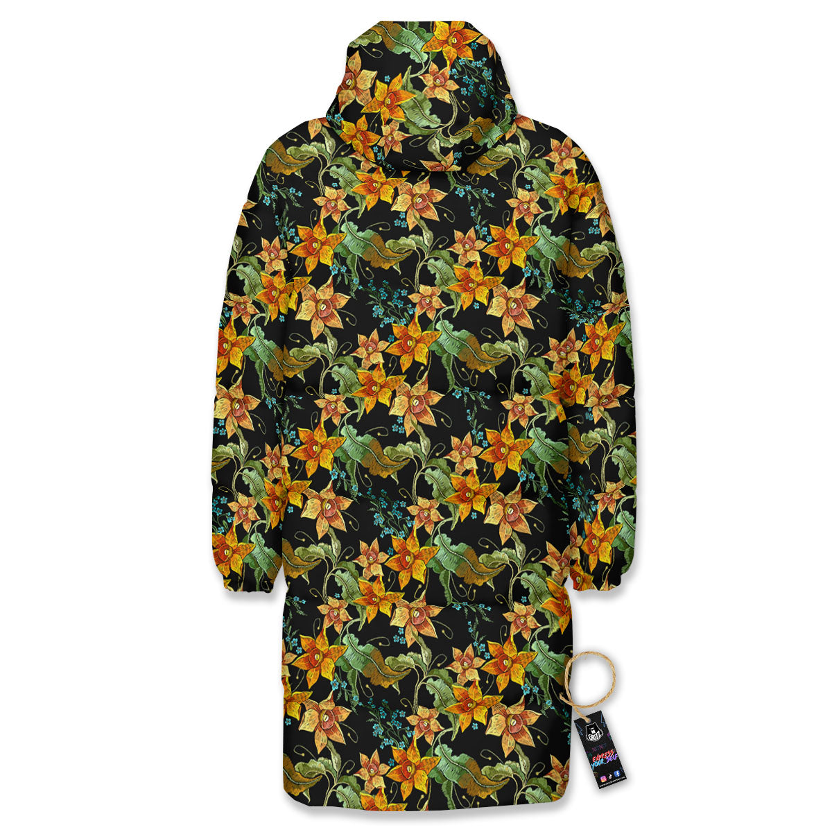 Daffodil Yellow And Black Print Pattern Long Down Jacket-grizzshop