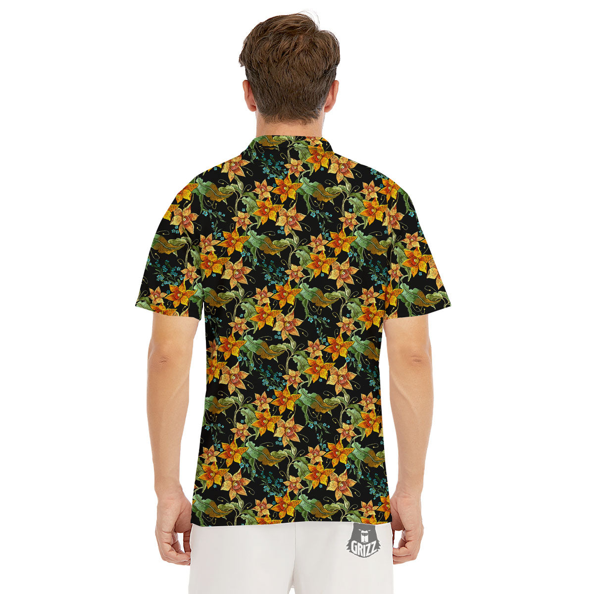 Daffodil Yellow And Black Print Pattern Men's Golf Shirts-grizzshop