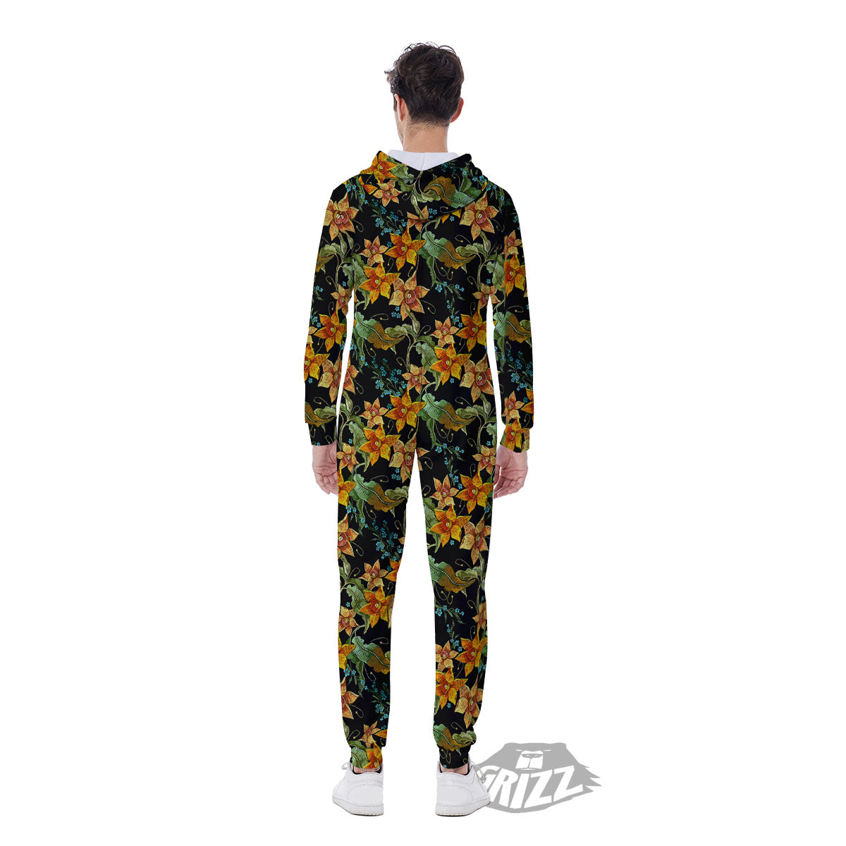Daffodil Yellow And Black Print Pattern Men's Jumpsuit-grizzshop