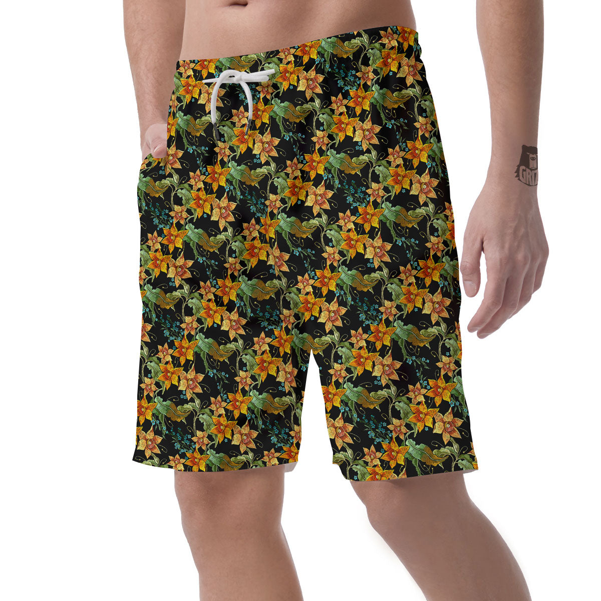 Daffodil Yellow And Black Print Pattern Men's Shorts-grizzshop