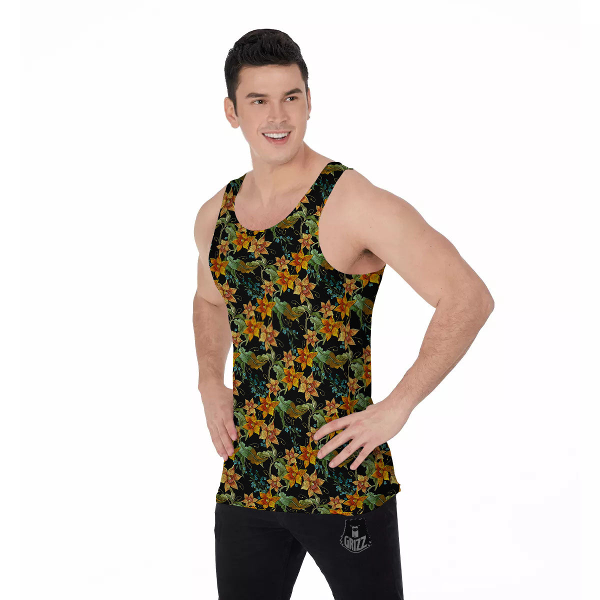 Daffodil Yellow And Black Print Pattern Men's Tank Top-grizzshop