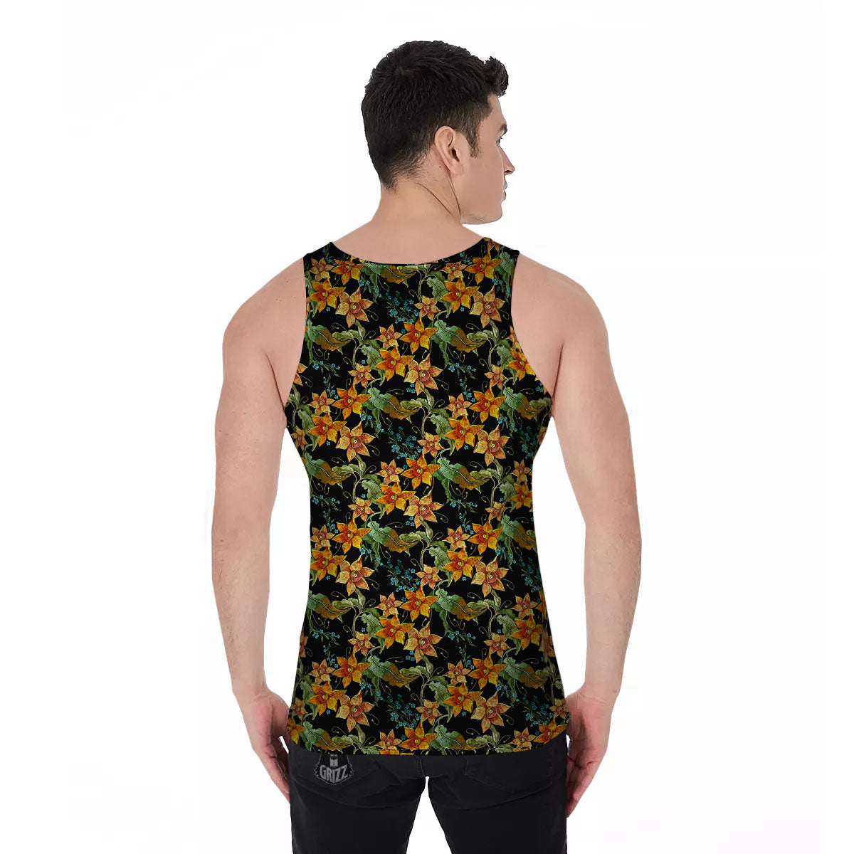 Daffodil Yellow And Black Print Pattern Men's Tank Top-grizzshop