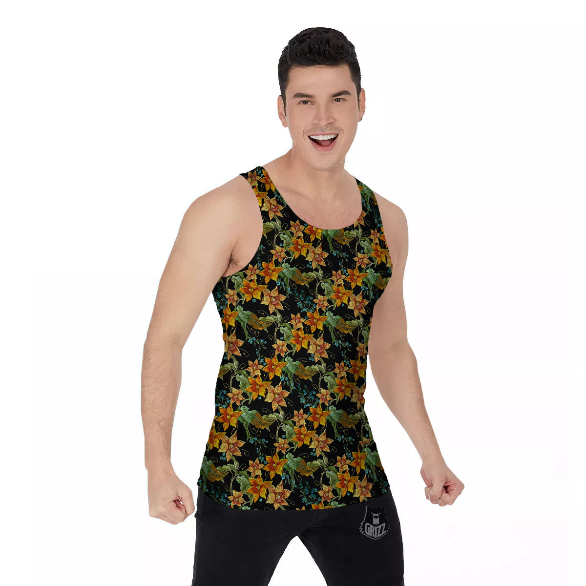 Daffodil Yellow And Black Print Pattern Men's Tank Top-grizzshop