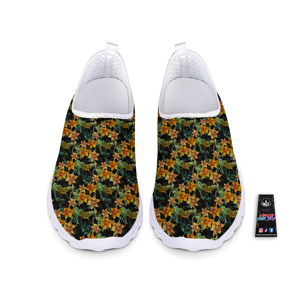 Daffodil Yellow And Black Print Pattern Nurse Shoes-grizzshop