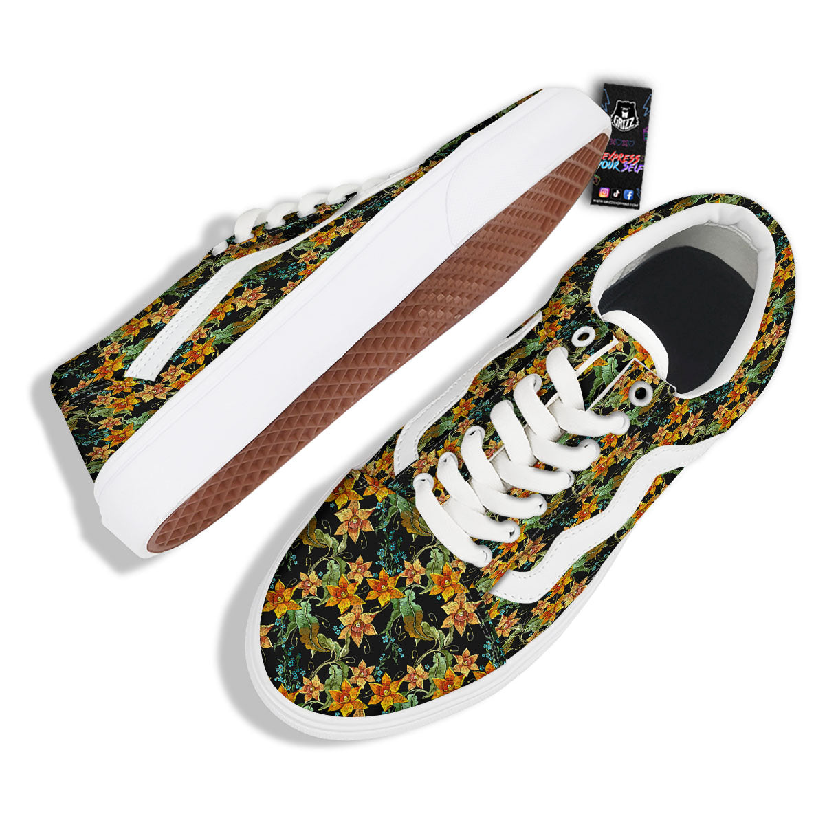 Daffodil Yellow And Black Print Pattern Skate Shoes-grizzshop