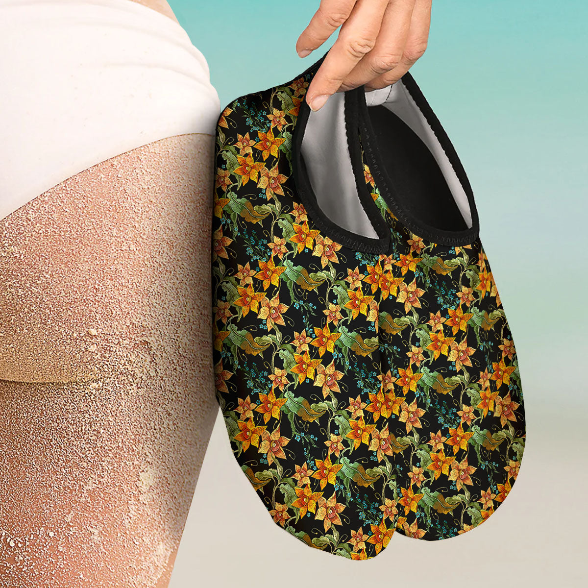 Daffodil Yellow And Black Print Pattern Water Shoes-grizzshop