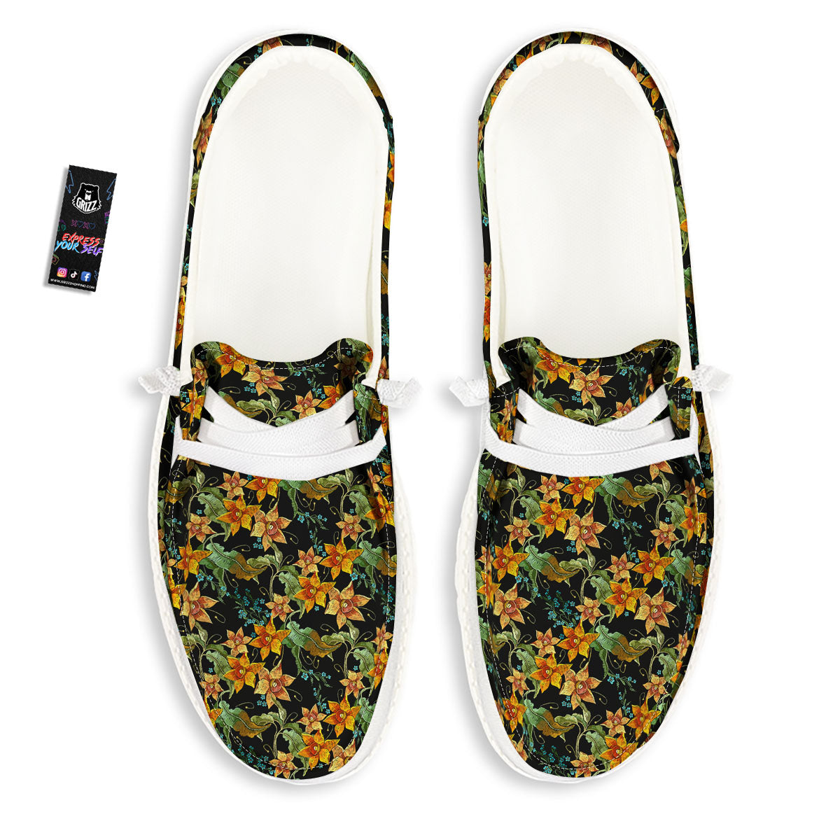 Daffodil Yellow And Black Print Pattern White Loafers-grizzshop