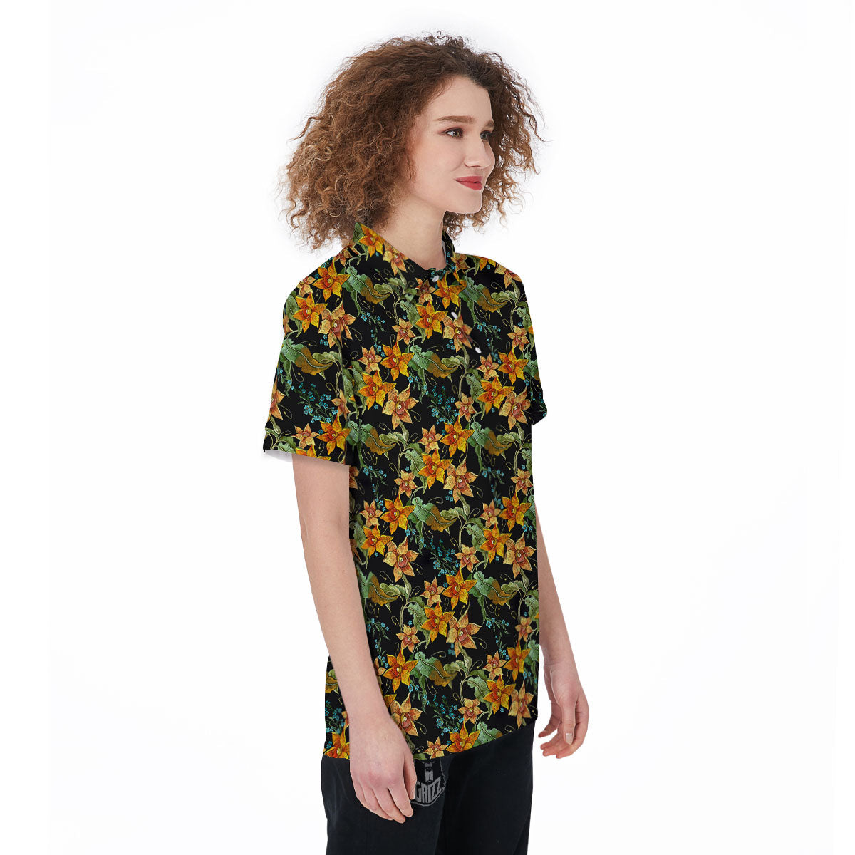 Daffodil Yellow And Black Print Pattern Women's Golf Shirts-grizzshop