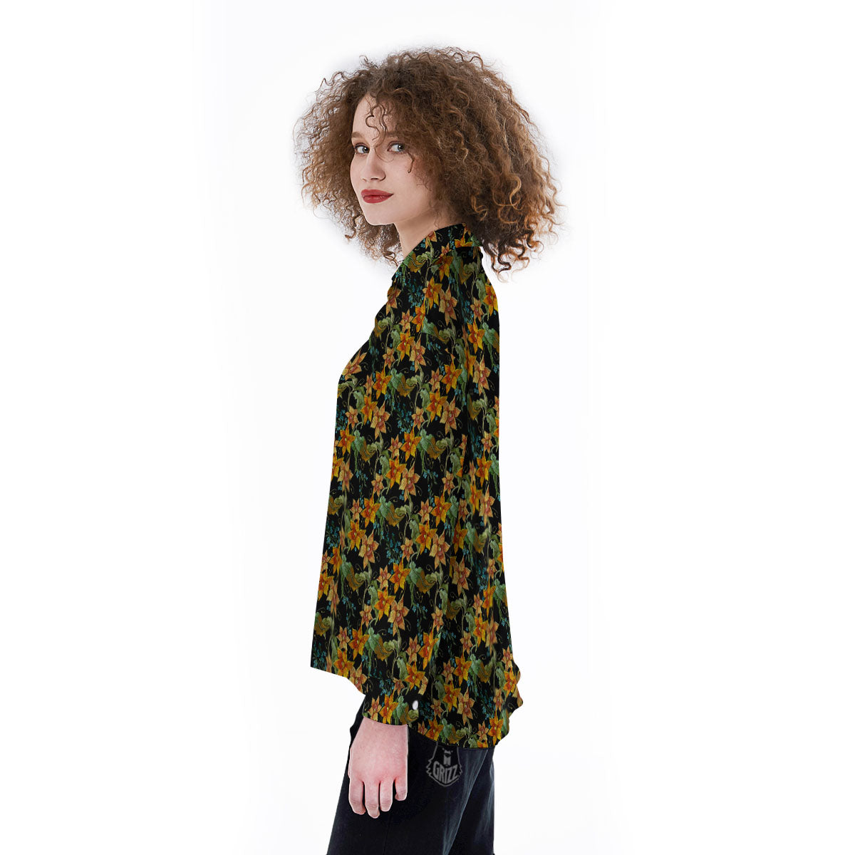 Daffodil Yellow And Black Print Pattern Women's Long Sleeve Shirts-grizzshop