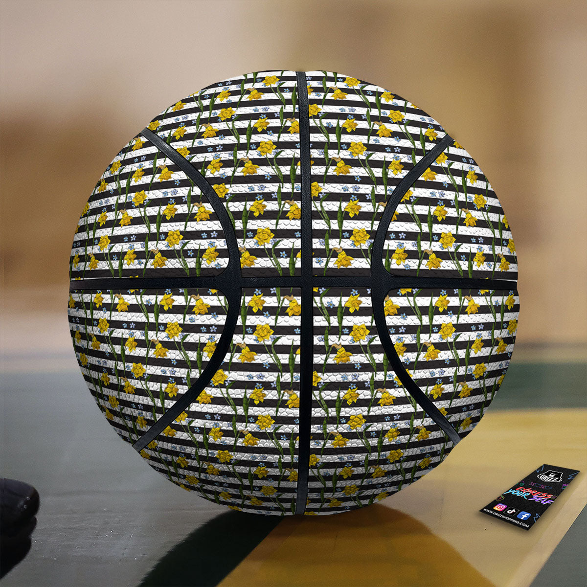 Daffodil Black Striped Print Pattern Basketball
