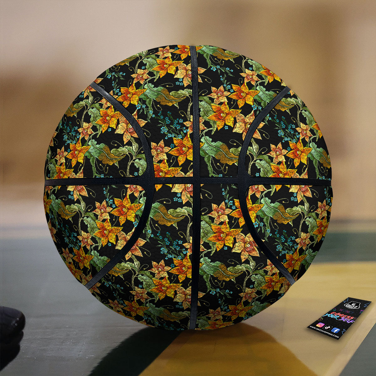 Daffodil Yellow And Black Print Pattern Basketball