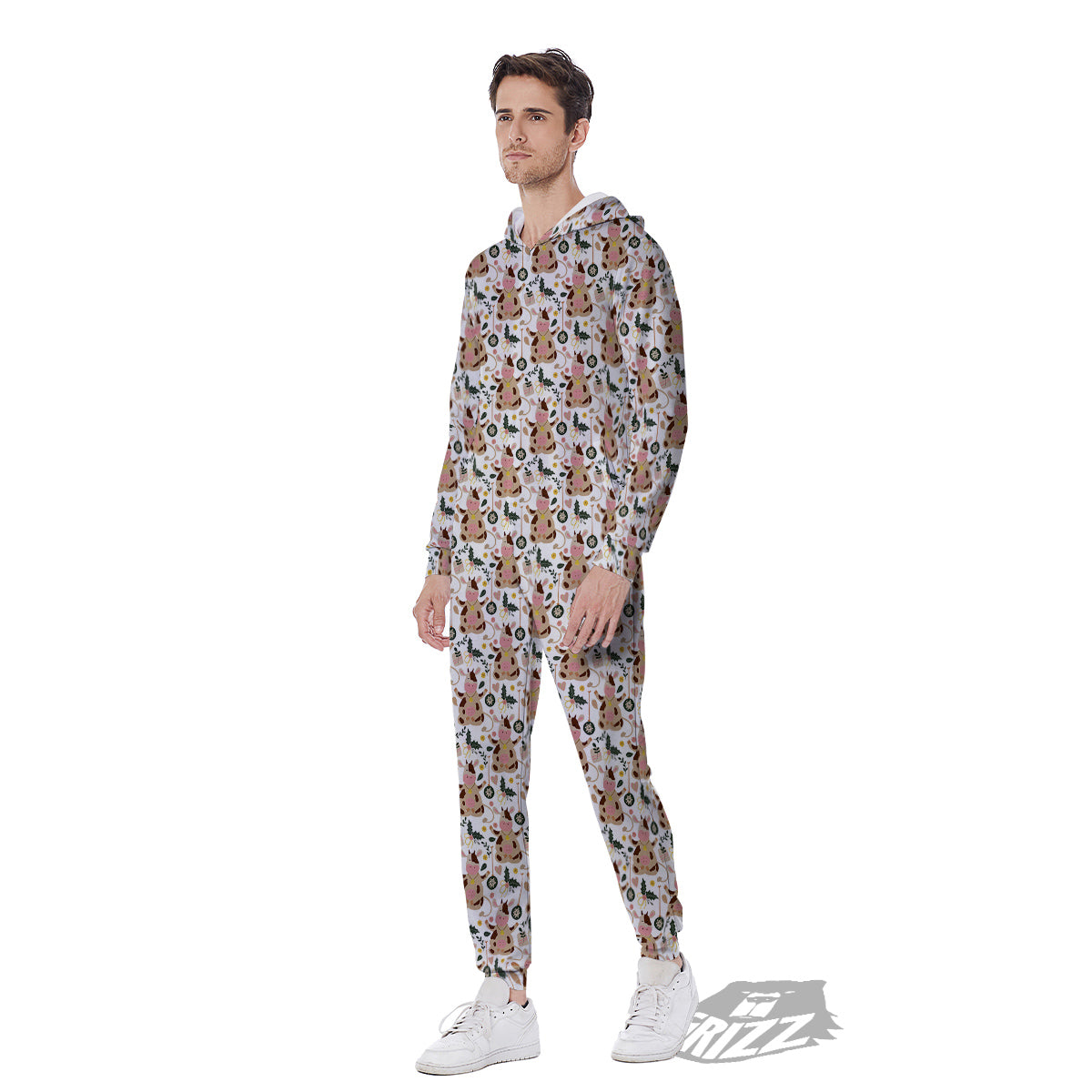 Dairy Cow Cartoon Happy Print Pattern Men's Jumpsuit-grizzshop