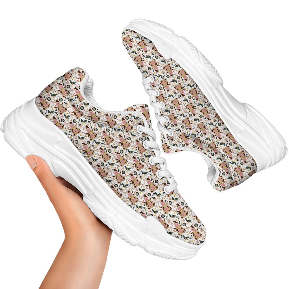 Dairy Cow Cartoon Happy Print Pattern White Chunky Shoes-grizzshop