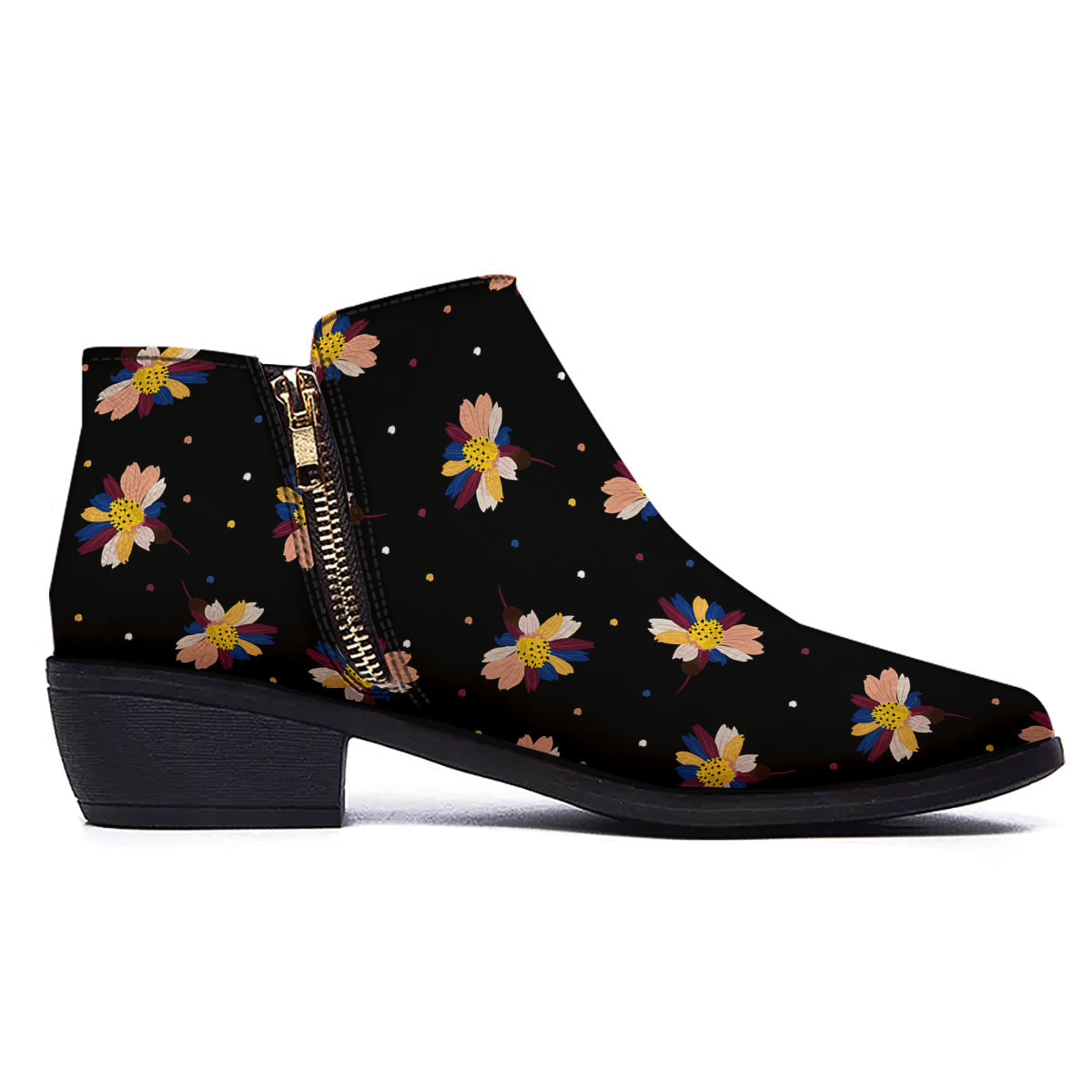 Daisy Floral Polka Dot Print Pattern Ankle Boots-grizzshop