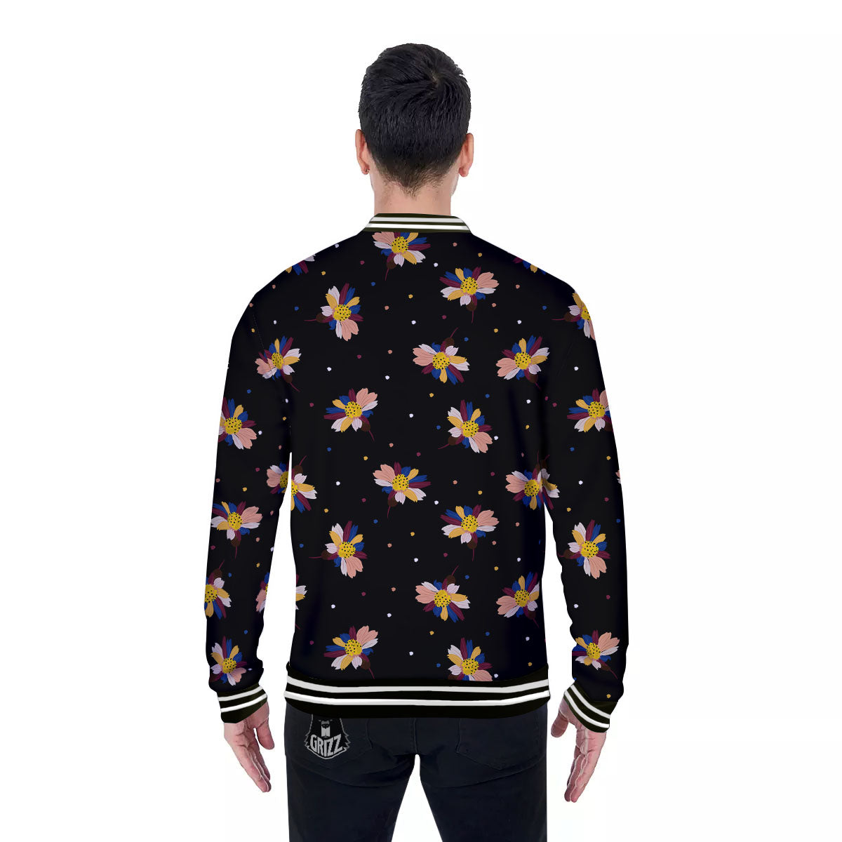 Daisy Floral Polka Dot Print Pattern Baseball Jacket-grizzshop