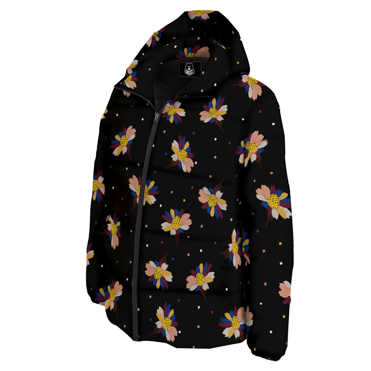 Daisy Floral Polka Dot Print Pattern Down Jacket-grizzshop