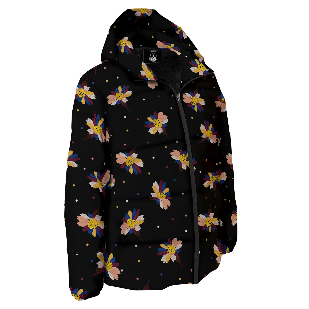 Daisy Floral Polka Dot Print Pattern Down Jacket-grizzshop