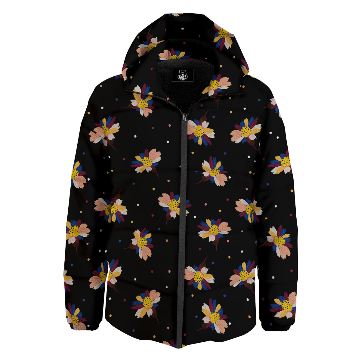 Daisy Floral Polka Dot Print Pattern Down Jacket-grizzshop