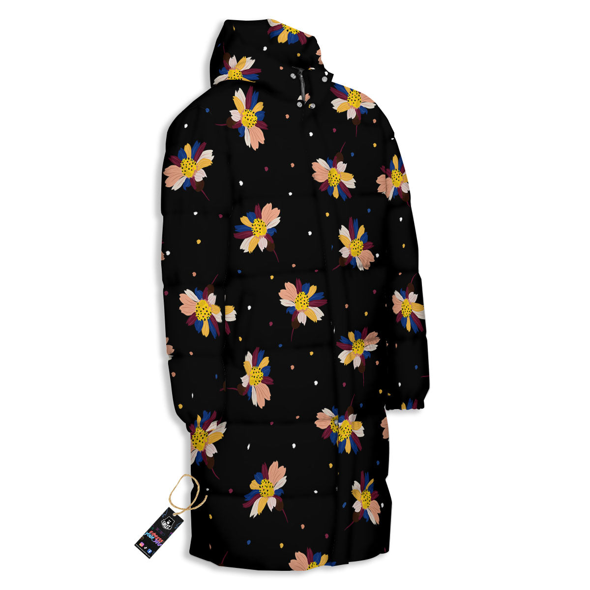 Daisy Floral Polka Dot Print Pattern Long Down Jacket-grizzshop