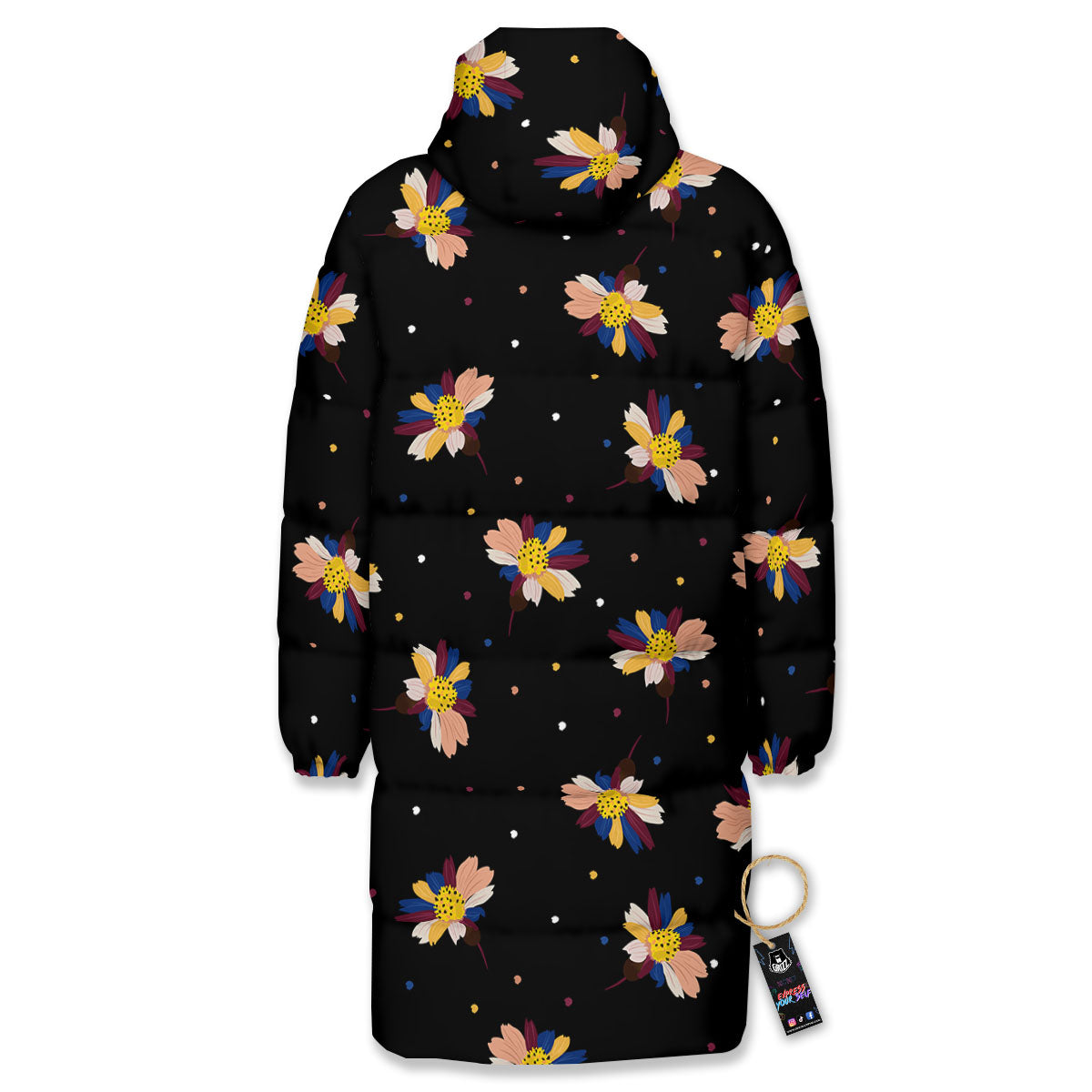 Daisy Floral Polka Dot Print Pattern Long Down Jacket-grizzshop