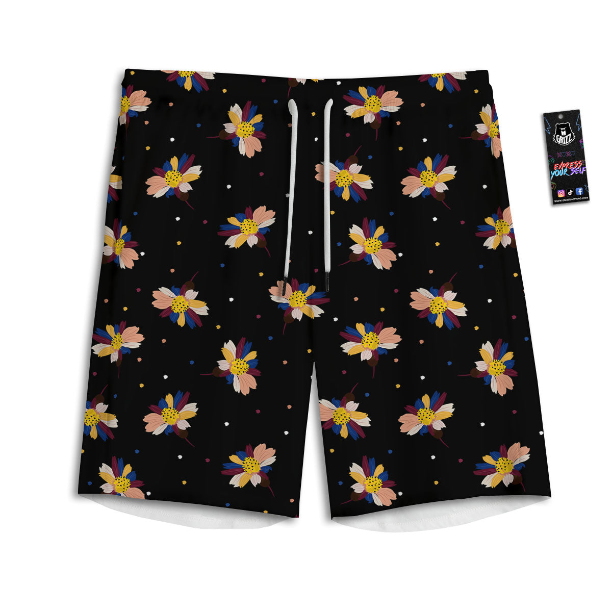 Daisy Floral Polka Dot Print Pattern Men's Athletic Shorts