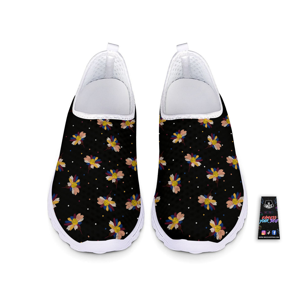 Daisy Floral Polka Dot Print Pattern Nurse Shoes-grizzshop