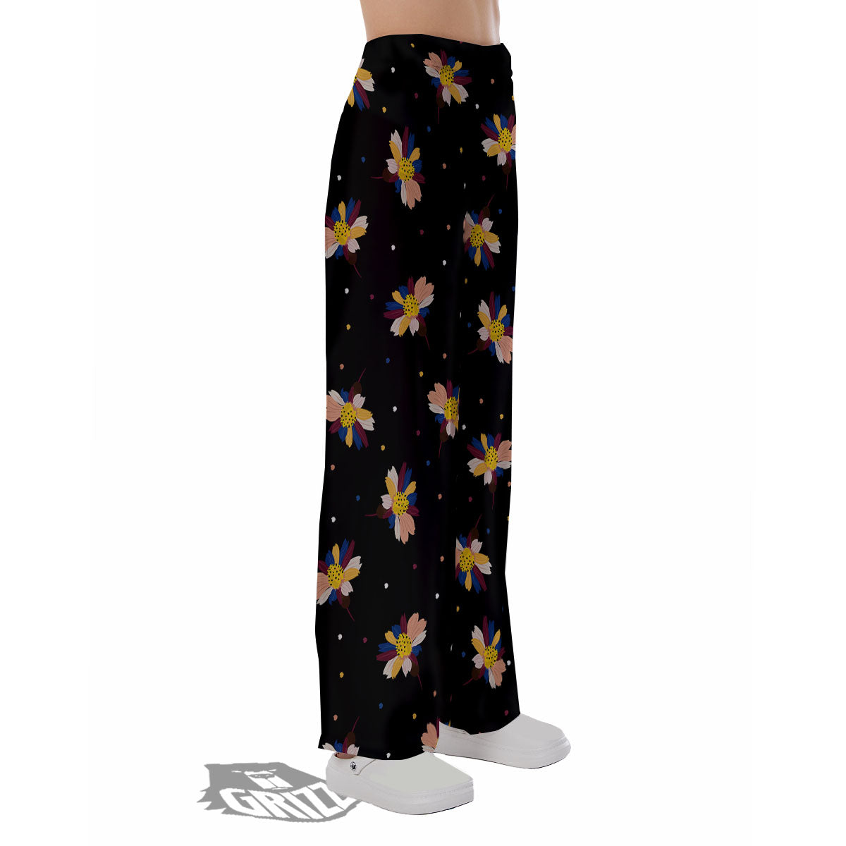 Daisy Floral Polka Dot Print Pattern Pajama Pants-grizzshop