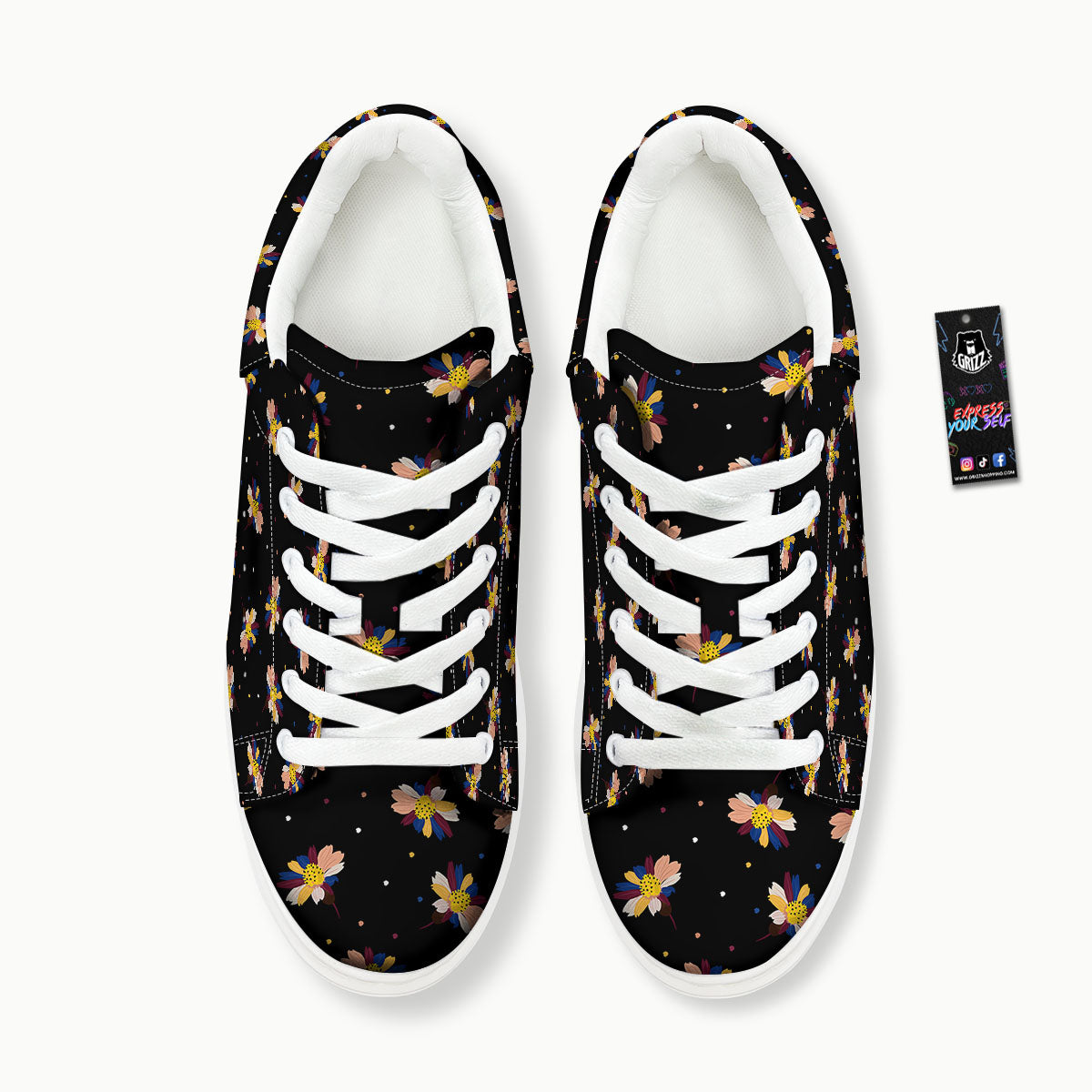 Daisy Floral Polka Dot Print Pattern Platform Shoes-grizzshop