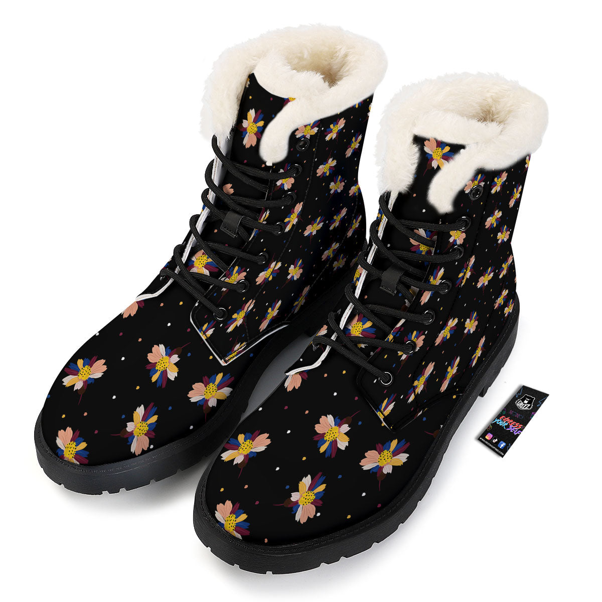 Daisy Floral Polka Dot Print Pattern Winter Boots-grizzshop